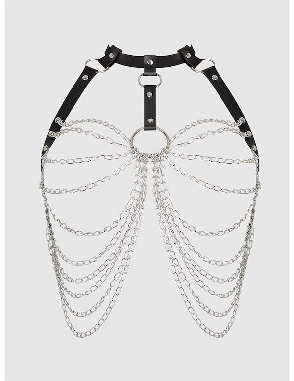 CHAIN AND FAUX LEATHER DRAPED HARNESS ALT3 view Color: BKS
