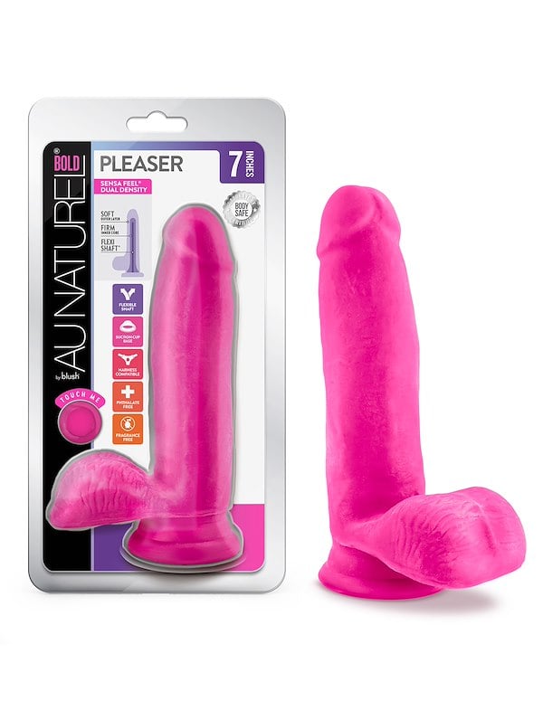 AU NATUREL BOLD PLEASER 7 DILDO W/ BALLS ALT5 view Color: PK