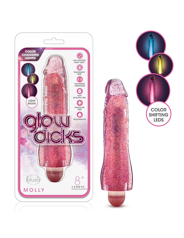 GLOW DICKS - MOLLY GLITTER REALISTIC 8 VIBRATING DILDO ALT5 view Color: PK