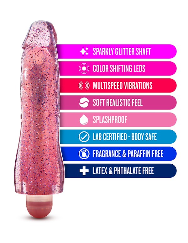 GLOW DICKS - MOLLY GLITTER REALISTIC 8 VIBRATING DILDO ALT7 view Color: PK
