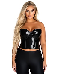 Front view of LAVISH BLACK PATENT PVC UNDERWIRE PLUS SIZE BUSTIER