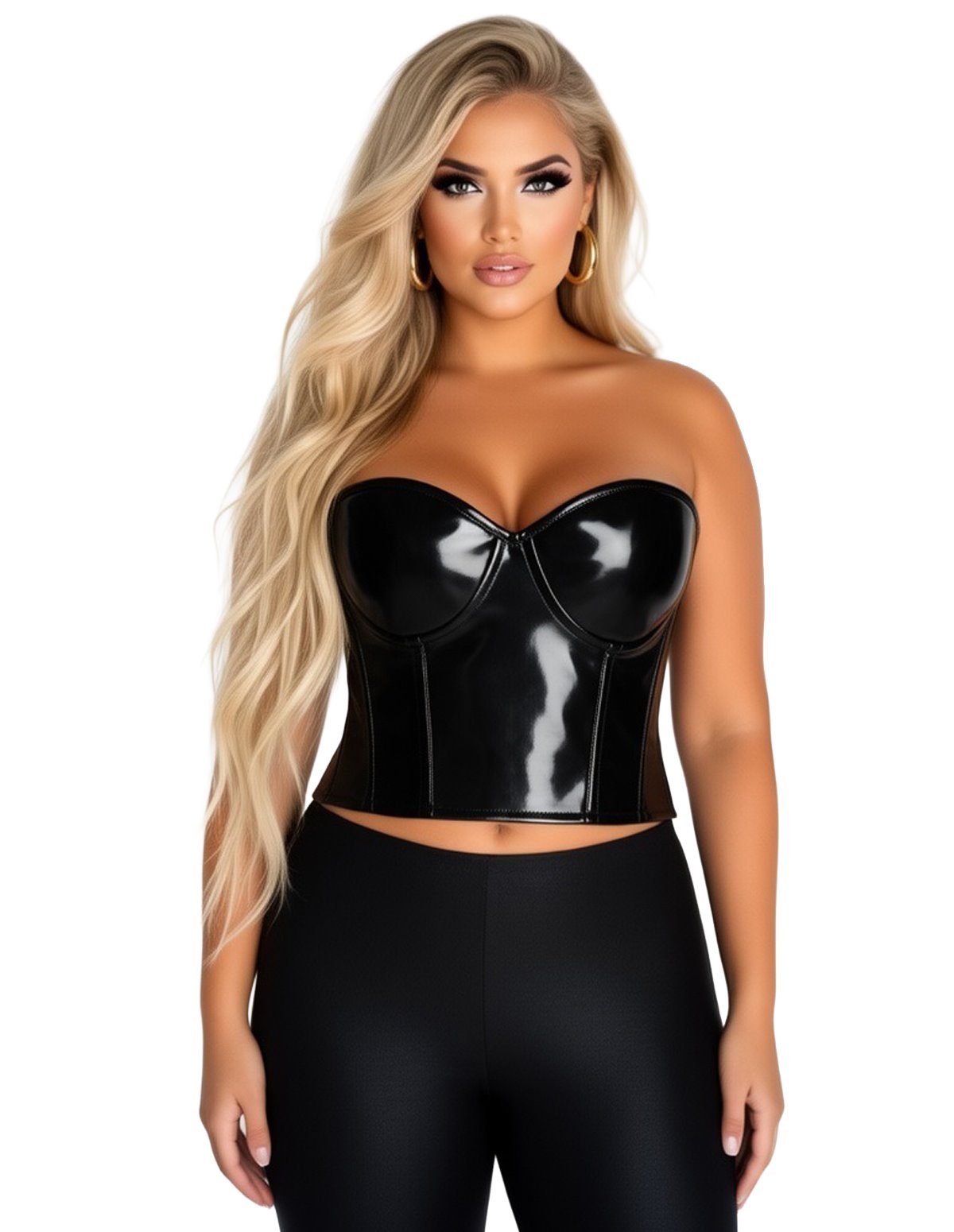 alternate image for LAVISH BLACK PATENT PVC UNDERWIRE PLUS SIZE BUSTIER