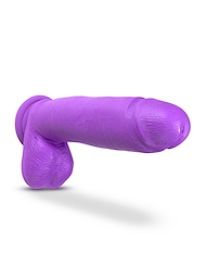 Alternate back view of NEO ELITE 10.5 INCH PURPLE DILDO W/ BALLS