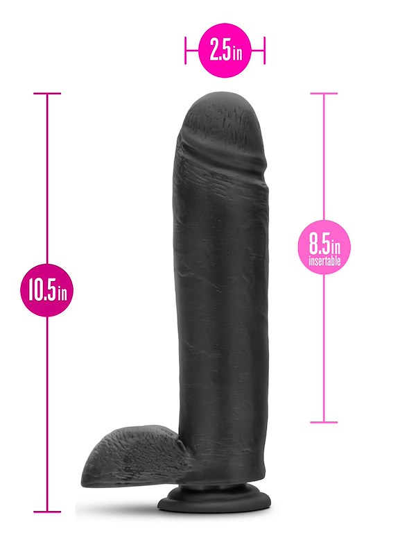 AU NATUREL BOLD HUGE 10.5 BLACK DILDO W/ BALLS ALT2 view Color: BK