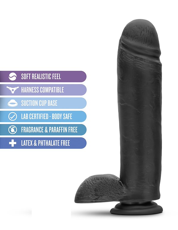 AU NATUREL BOLD HUGE 10.5 BLACK DILDO W/ BALLS ALT3 view Color: BK