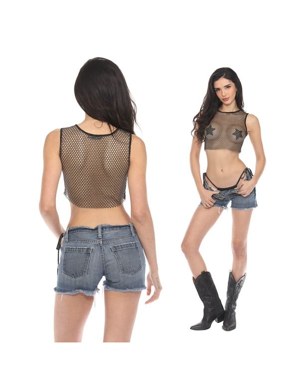 DIAMOND NET SLEEVELESS CROP TOP ALT2 view Color: BK