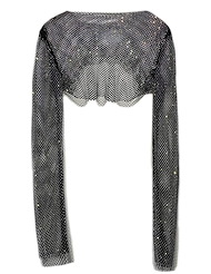 Front view of RHINESTONE MESH LONG SLEEVE CROP TOP