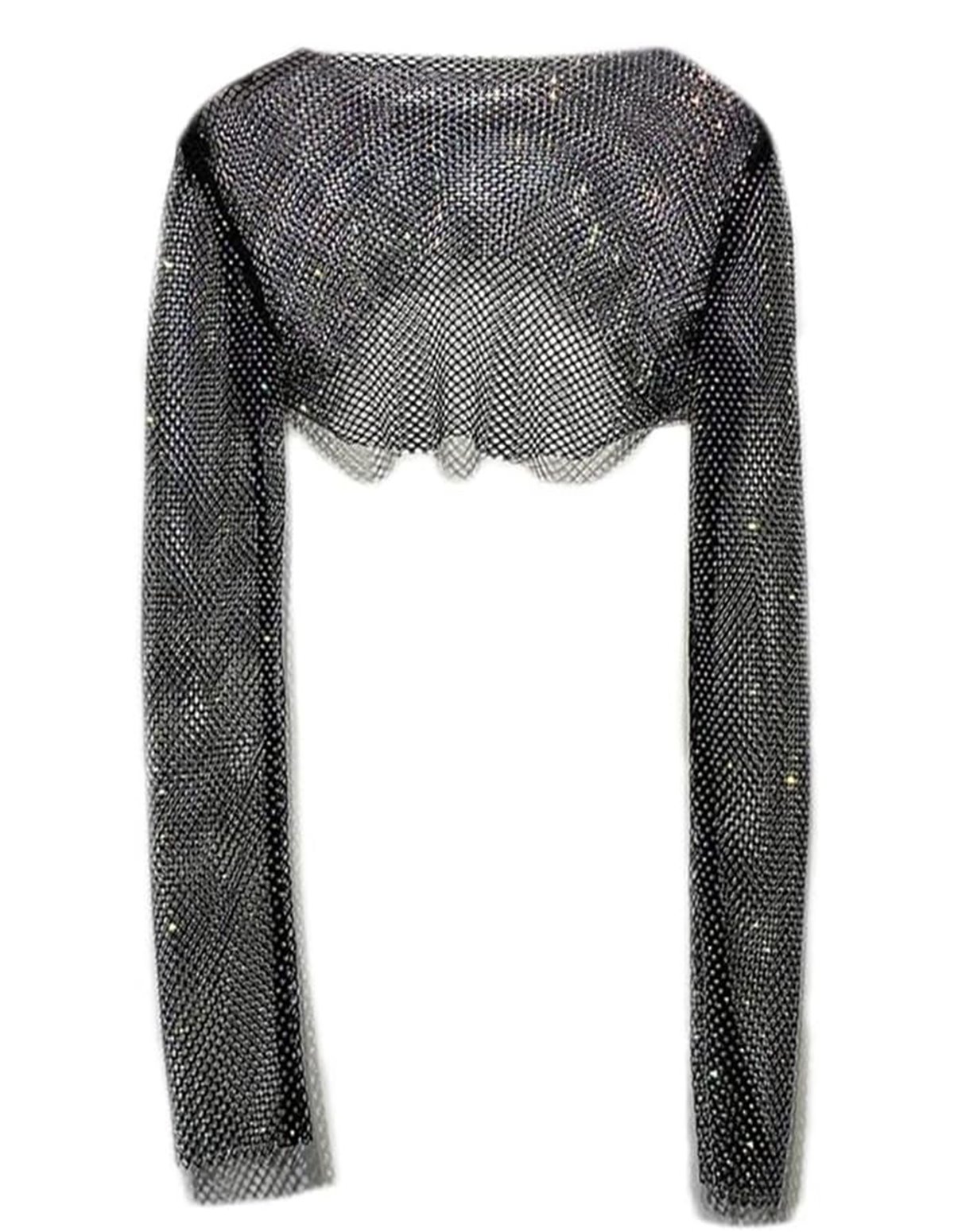 alternate image for RHINESTONE MESH LONG SLEEVE CROP TOP