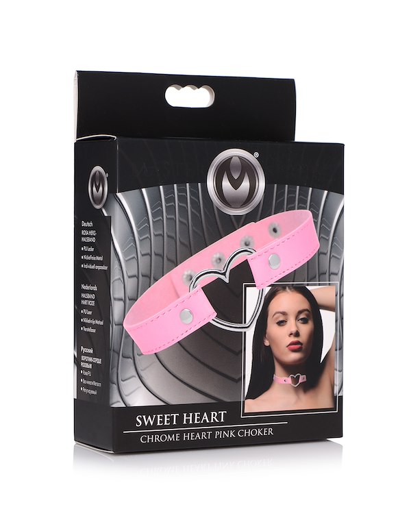 SWEET HEART CHROME HEART PINK CHOKER ALT7 view Color: PK