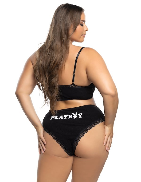 PLAYBOY COMFY BUNNY 2PC CROPPED CAMI PLUS SIZE SET ALT1 view Color: BK