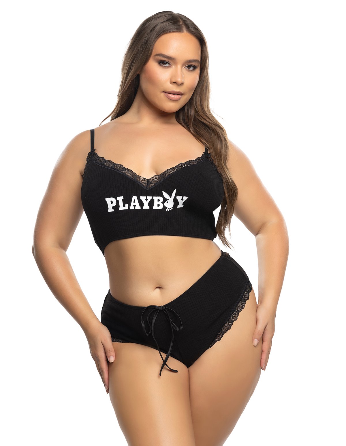 alternate image for PLAYBOY COMFY BUNNY 2PC CROPPED CAMI PLUS SIZE SET