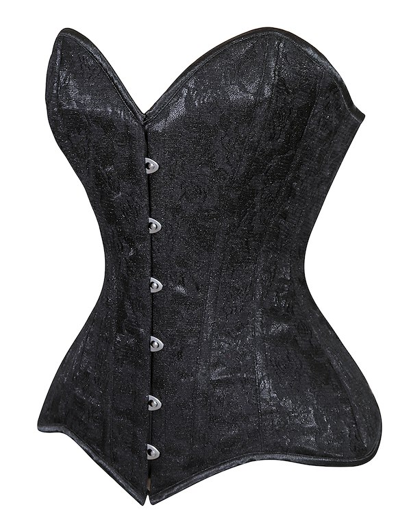LAVISH BLACK LACE SWEETHEART OVERBUST CORSET - BUSK CLOSURE ALT2 view Color: BK