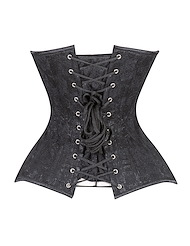 Alternate back view of LAVISH BLACK LACE SWEETHEART OVERBUST CORSET - BUSK CLOSURE