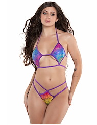 Front view of NEON DAYDREAM RAVE LOCKER CAGE BIKINI