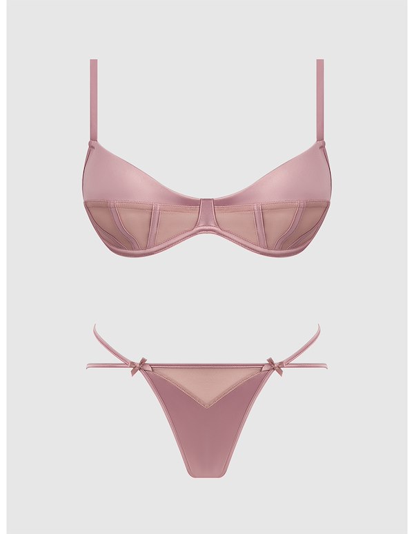 BRIGETA SATIN AND MESH BRA AND HIPSTER PANTY ALT4 view Color: MV