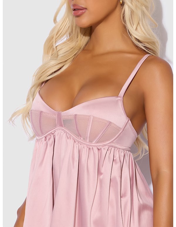 BRIGETA SATIN AND MESH BABYDOLL ALT3 view Color: MV