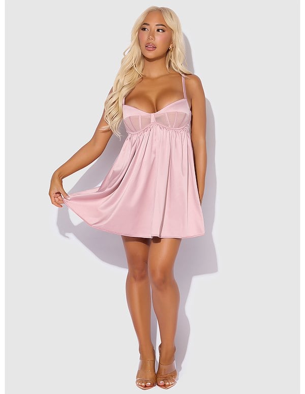 BRIGETA SATIN AND MESH BABYDOLL ALT4 view Color: MV