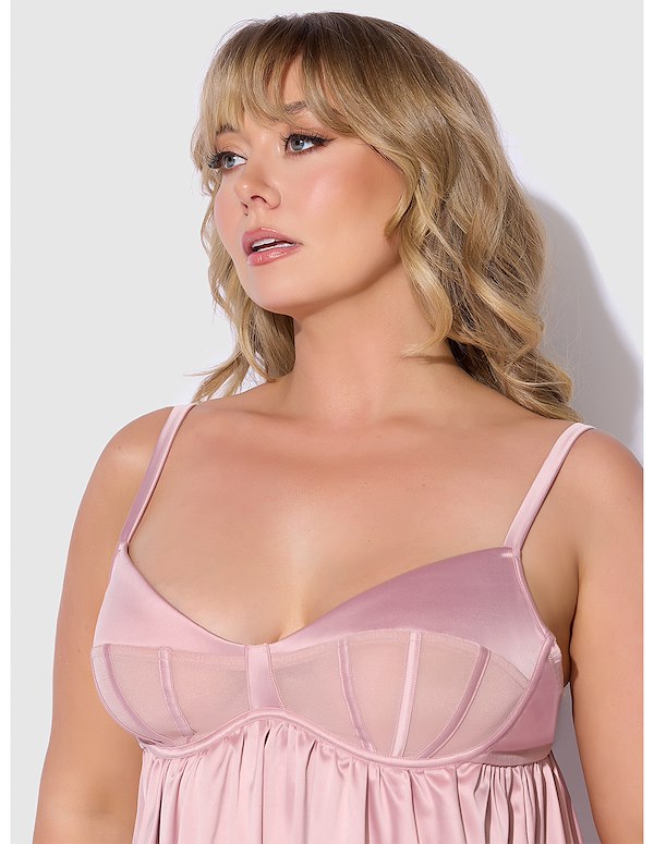 BRIGETA SATIN AND MESH PLUS SIZE BABYDOLL ALT2 view Color: MV