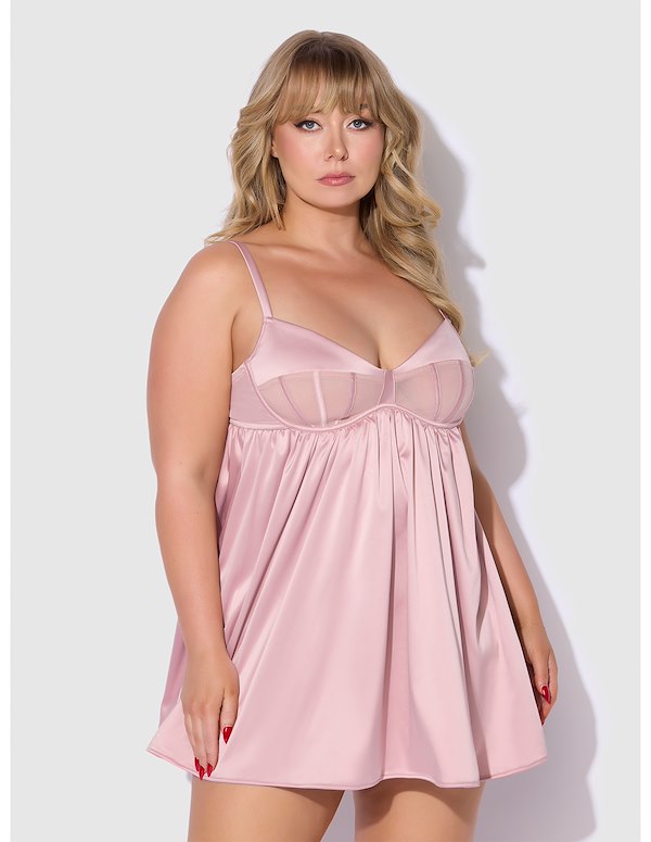 BRIGETA SATIN AND MESH PLUS SIZE BABYDOLL ALT3 view Color: MV