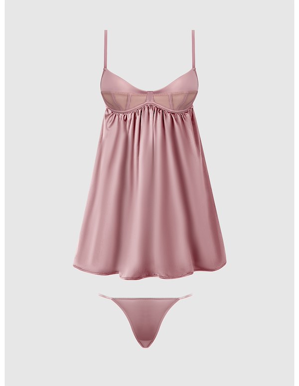 BRIGETA SATIN AND MESH PLUS SIZE BABYDOLL ALT4 view Color: MV