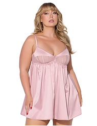 Front view of BRIGETA SATIN AND MESH PLUS SIZE BABYDOLL