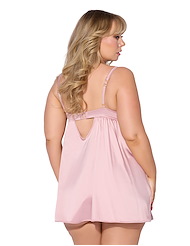 Alternate back view of BRIGETA SATIN AND MESH PLUS SIZE BABYDOLL