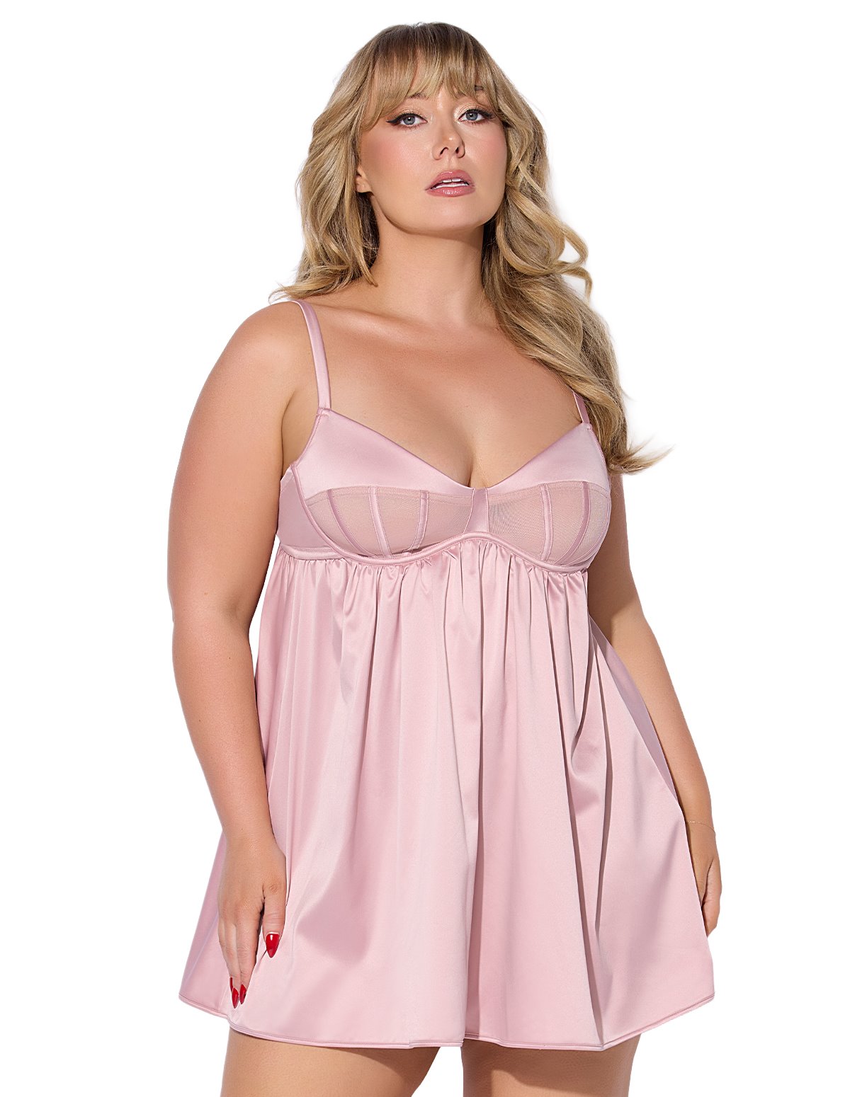 alternate image for BRIGETA SATIN AND MESH PLUS SIZE BABYDOLL