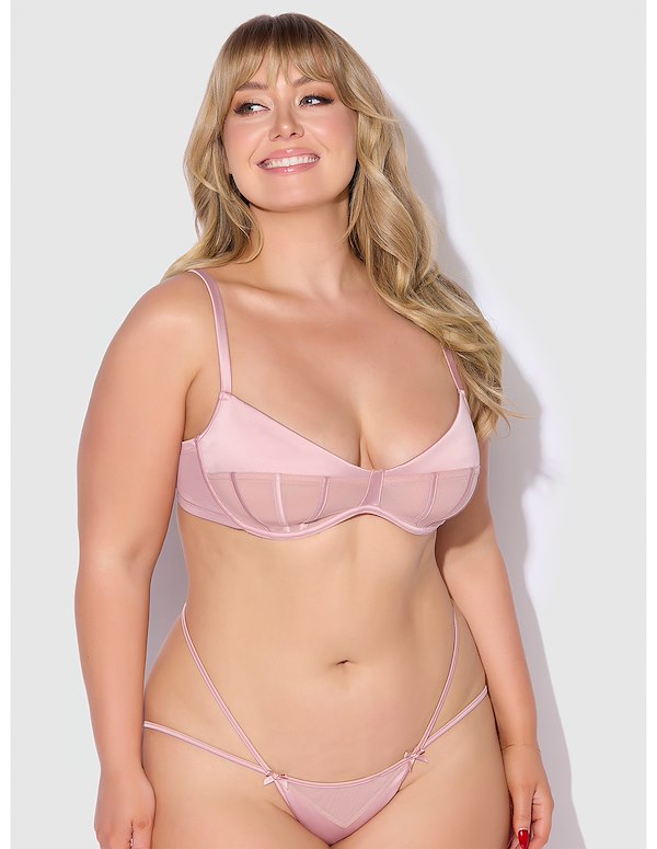 BRIGETA PLUS SIZE SATIN AND MESH BRA AND HIPSTER PANTY ALT2 view Color: MV