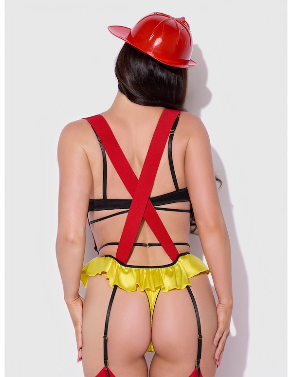 FIREHOUSE HOTTIE PLUS SIZE TEDDY W/ PASTIES HAT & BADGE ALT4 view Color: MC