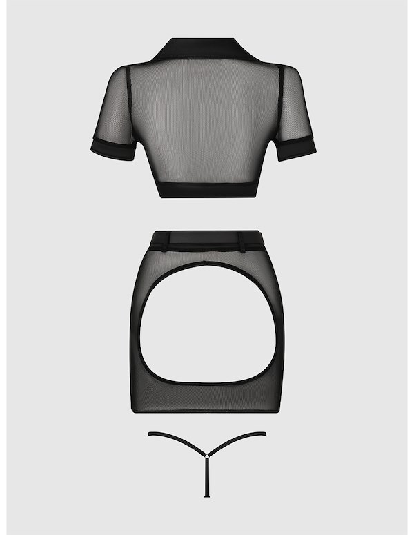 UNDER ARREST MESH TOP AND OPEN BACK SKIRT SET W/ CUFFS ALT4 view Color: BK
