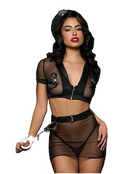 Alternate front view of UNDER ARREST MESH TOP AND OPEN BACK SKIRT SET W/ CUFFS