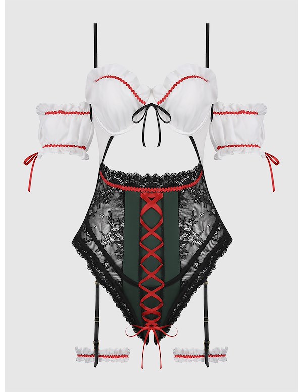BIERGARTEN BABE CROTCHLESS TEDDY WITH DETACHABLE GARTERS ALT5 view Color: WGR