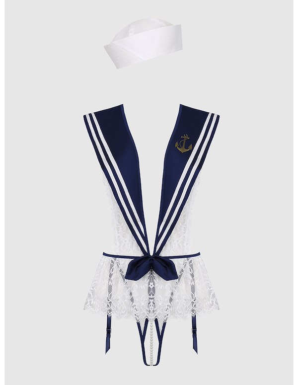HIGH TIED SAILOR PLUS SIZE CROTCHLESS TEDDY W/ HAT ALT5 view Color: NV