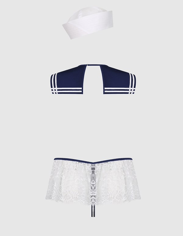 HIGH TIED SAILOR PLUS SIZE CROTCHLESS TEDDY W/ HAT ALT6 view Color: NV