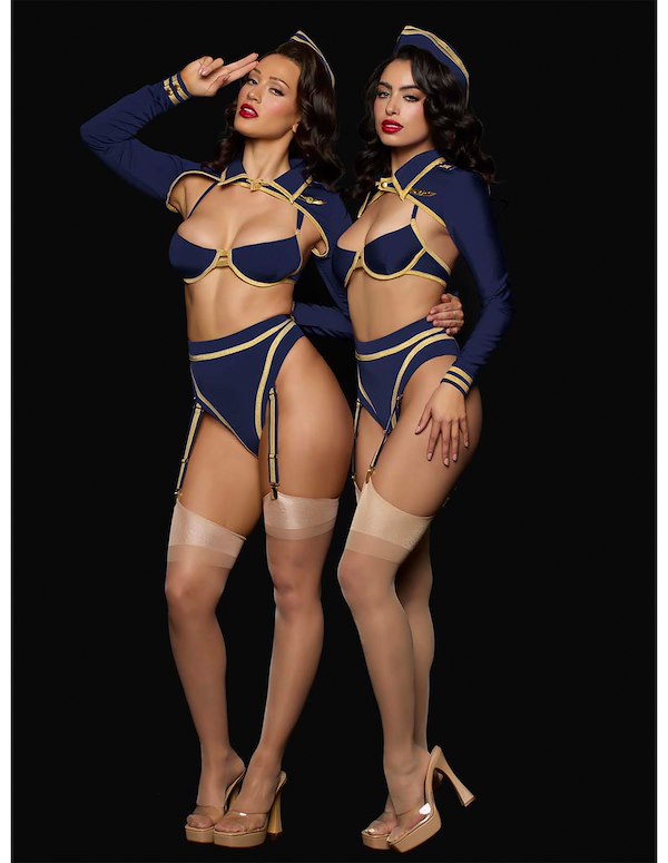 FLYING HIGH PILOT BRA TOP & HIGH WAIST PANTY W/ HAT ALT2 view Color: NV