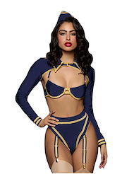 Front view of FLYING HIGH PILOT BRA TOP & HIGH WAIST PANTY W/ HAT