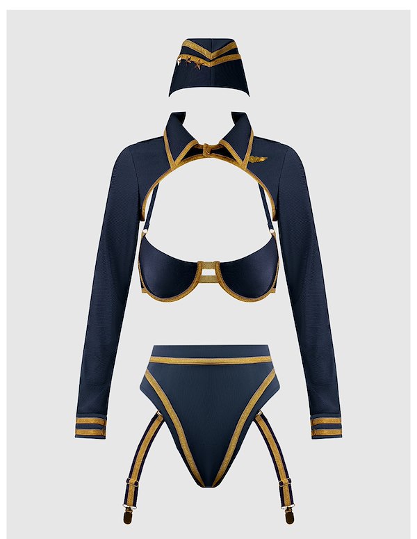 FLYING HIGH PILOT BRA TOP & HIGH WAIST PANTY W/ HAT ALT3 view Color: NV