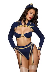 Front view of FLYING HIGH PILOT BRA TOP & HIGH WAIST PANTY W/ HAT