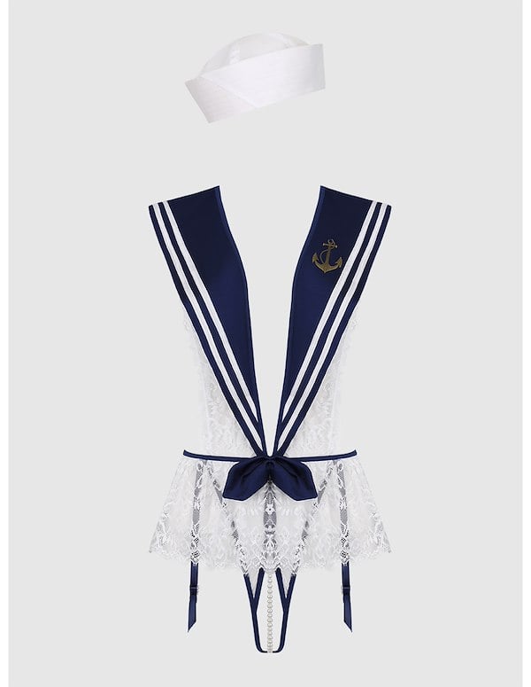 HIGH TIED SAILOR CROTCHLESS TEDDY W/ HAT ALT5 view Color: NV
