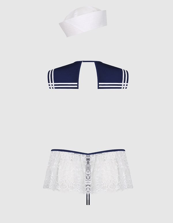 HIGH TIED SAILOR CROTCHLESS TEDDY W/ HAT ALT6 view Color: NV