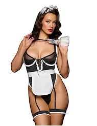 Front view of PLUS SIZE MAID TEDDY W/ APRON HEADPIECE & DUSTER