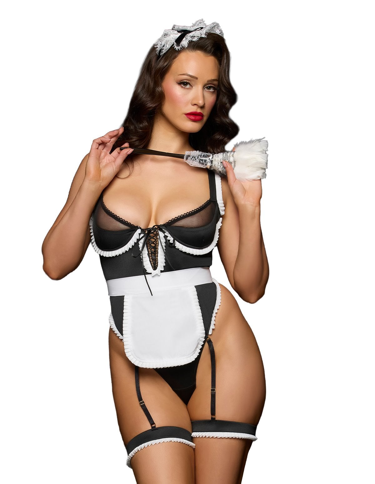 alternate image for PLUS SIZE MAID TEDDY W/ APRON HEADPIECE & DUSTER