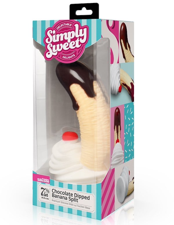 SIMPLY SWEET CHOCOLATE DIPPED BANANA SPLIT SILICONE DILDO ALT6 view Color: MC