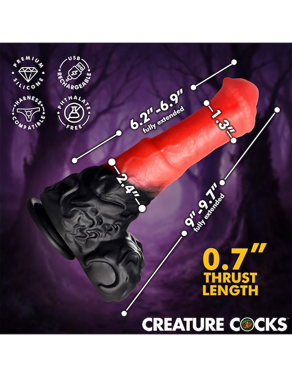 CREATURE COCKS ULTIMATE CENTAUR THRUSTING & VIBRATING SILICONE DILDO ALT9 view Color: BKR