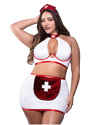 Front view of URGENT CARE 3PC PLUS SIZE NURSE COSTUME SET