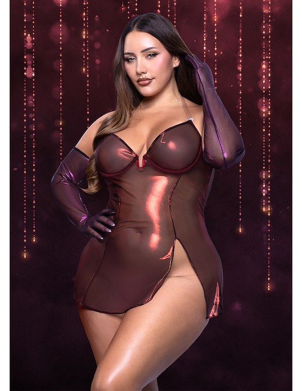 HOLLYWOOD SCARLET SHIMMER DRESS & GLOVES ALT2 view Color: RD