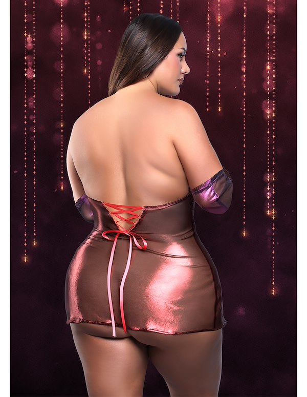 HOLLYWOOD SCARLET SHIMMER DRESS & GLOVES ALT3 view Color: RD