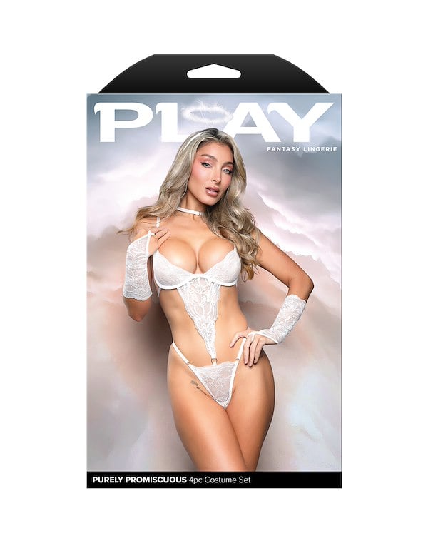 PURELY PROMISCUOUS 4PC ANGEL COSTUME SET ALT2 view Color: WH