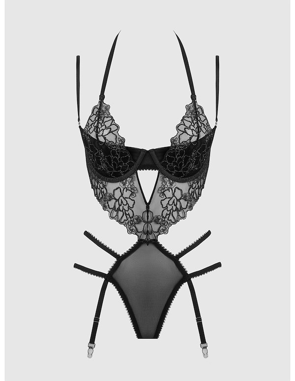 EDEN EMBROIDERED LACE TEDDY ALT2 view Color: BK