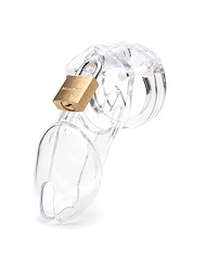 Front view of CB-6000 CHASTITY KIT - 3.75 CLEAR CAGE